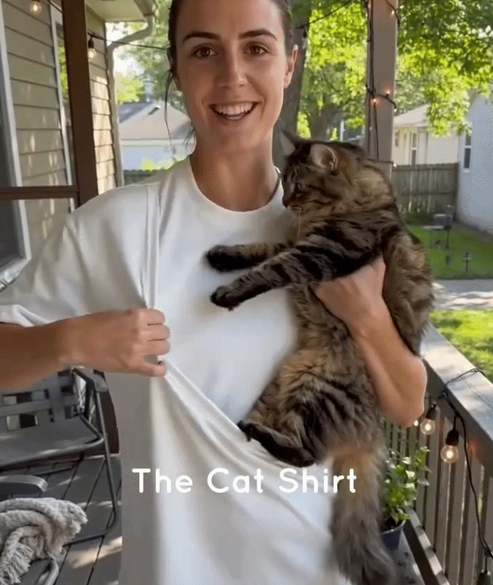 PawTee white cat carrier t-shirt with built-in pouch